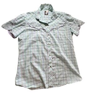 Vintage Karman Pearl Snap Shirt Men 36 Striped Western Short Sleeve Cowboy